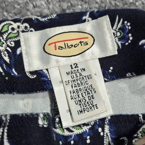 Vintage Talbots Black Blue Floral Paisley Pants Stretch Side Zipper - Picture 8 of 10